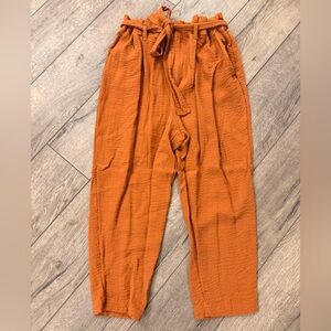 Burnt Orange Linen High Waist Paperbag Pants XXL | Cropped